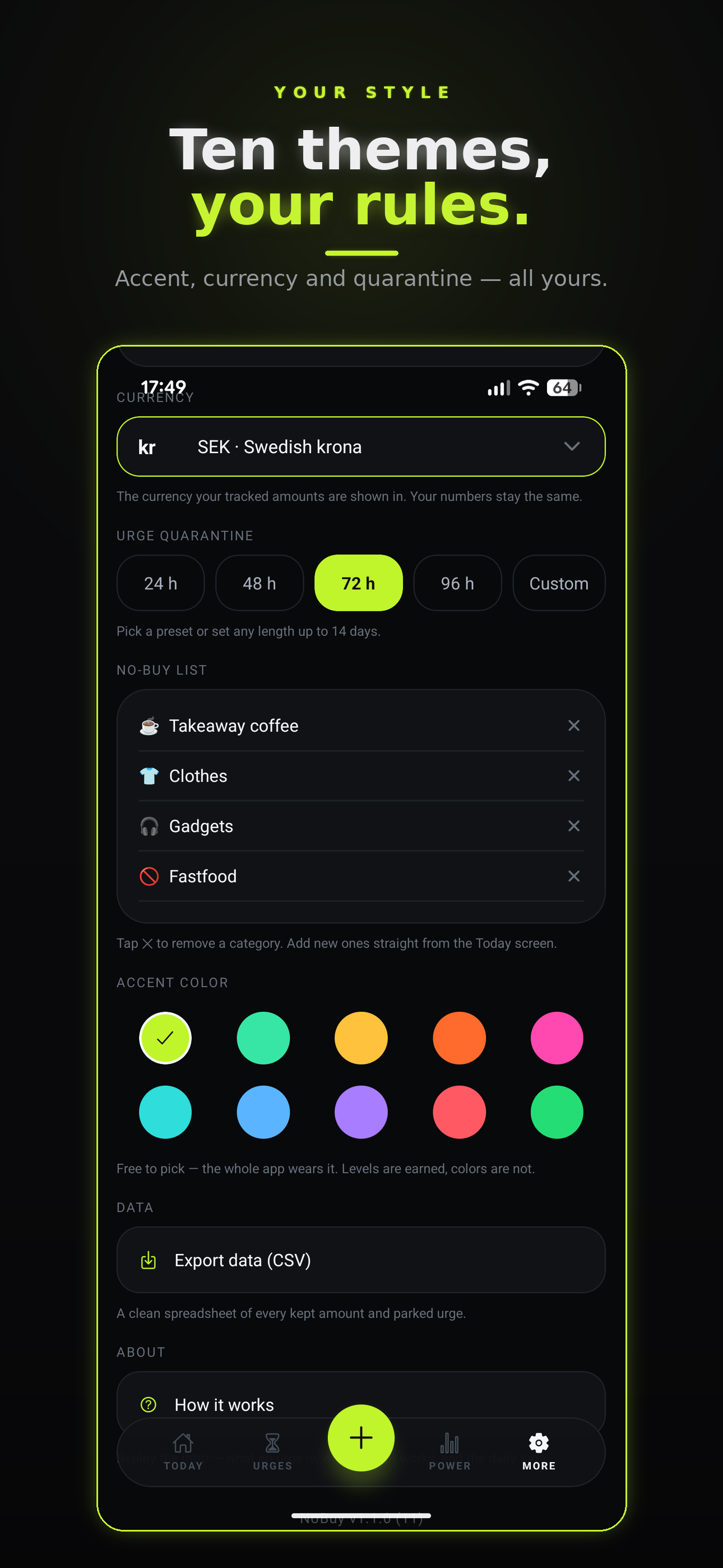 NoBuy Themes screen